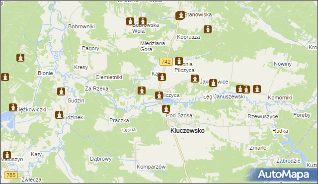 mapa Pilczyca gmina Kluczewsko, Pilczyca gmina Kluczewsko na mapie Targeo