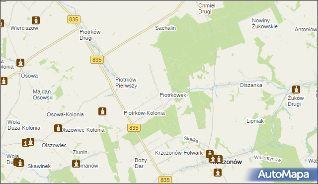 mapa Piotrkówek gmina Krzczonów, Piotrkówek gmina Krzczonów na mapie Targeo