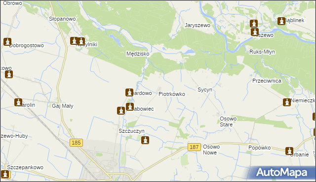 mapa Piotrkówko gmina Szamotuły, Piotrkówko gmina Szamotuły na mapie Targeo