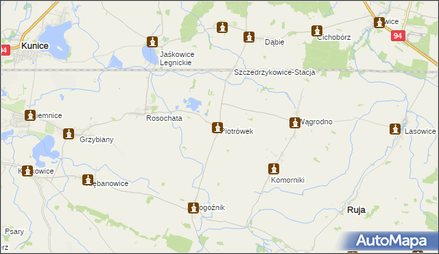 mapa Piotrówek gmina Kunice, Piotrówek gmina Kunice na mapie Targeo