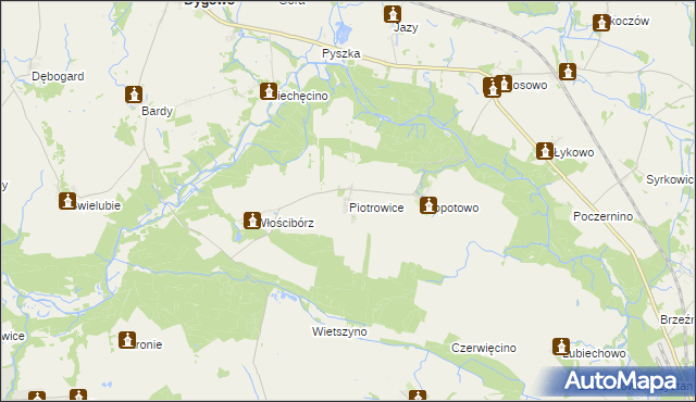 mapa Piotrowice gmina Dygowo, Piotrowice gmina Dygowo na mapie Targeo