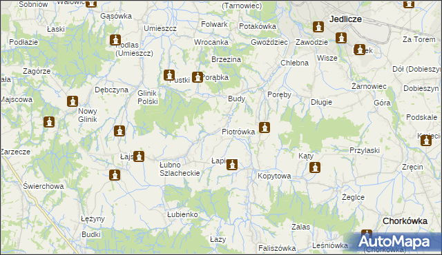 mapa Piotrówka gmina Jedlicze, Piotrówka gmina Jedlicze na mapie Targeo