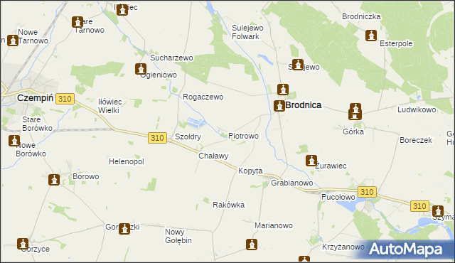 mapa Piotrowo gmina Brodnica, Piotrowo gmina Brodnica na mapie Targeo