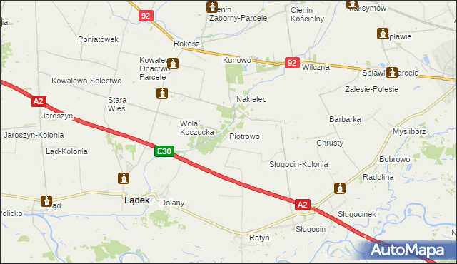 mapa Piotrowo gmina Lądek, Piotrowo gmina Lądek na mapie Targeo