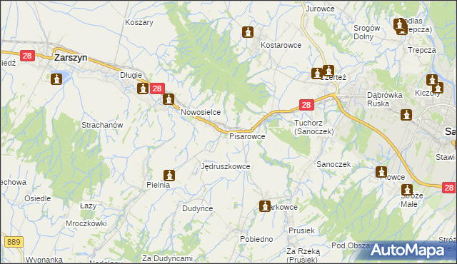 mapa Pisarowce, Pisarowce na mapie Targeo