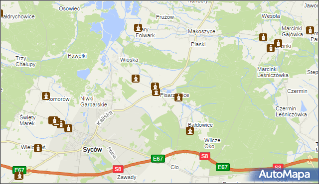 mapa Pisarzowice gmina Kobyla Góra, Pisarzowice gmina Kobyla Góra na mapie Targeo