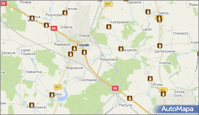 mapa Pisarzowice gmina Toszek, Pisarzowice gmina Toszek na mapie Targeo