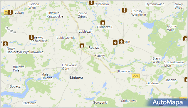 mapa Płachty gmina Liniewo, Płachty gmina Liniewo na mapie Targeo