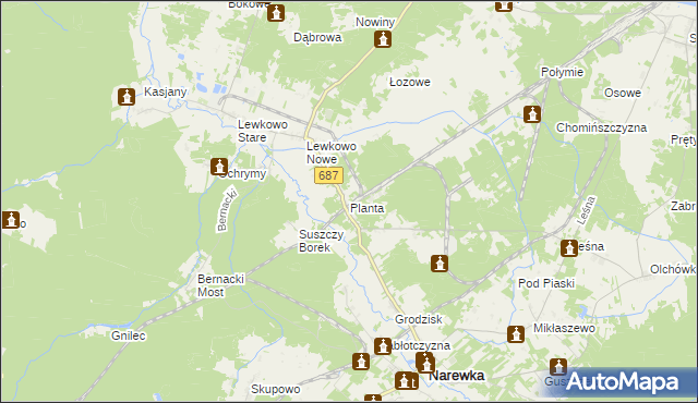 mapa Planta gmina Narewka, Planta gmina Narewka na mapie Targeo