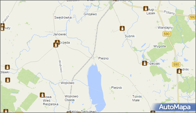 mapa Pleśno gmina Bisztynek, Pleśno gmina Bisztynek na mapie Targeo