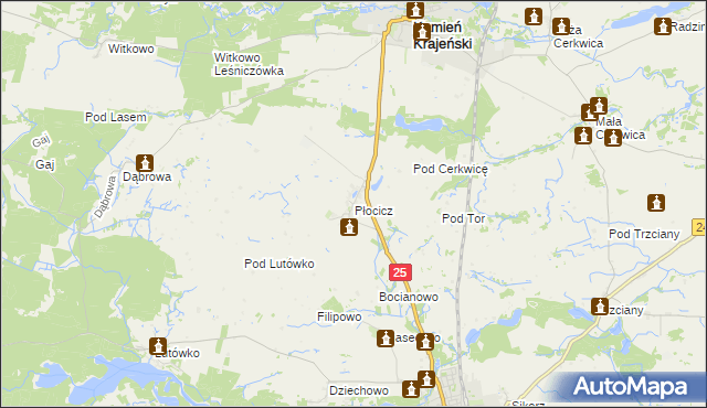 mapa Płocicz gmina Kamień Krajeński, Płocicz gmina Kamień Krajeński na mapie Targeo