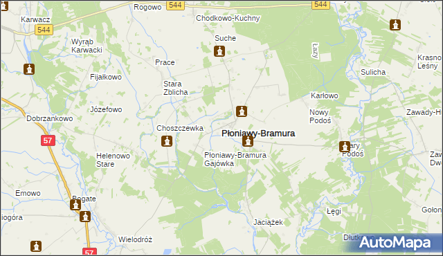 mapa Płoniawy-Bramura, Płoniawy-Bramura na mapie Targeo