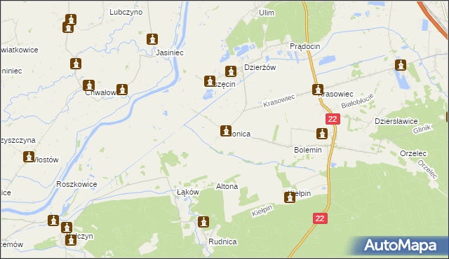 mapa Płonica gmina Deszczno, Płonica gmina Deszczno na mapie Targeo