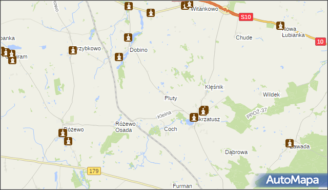 mapa Pluty gmina Szydłowo, Pluty gmina Szydłowo na mapie Targeo