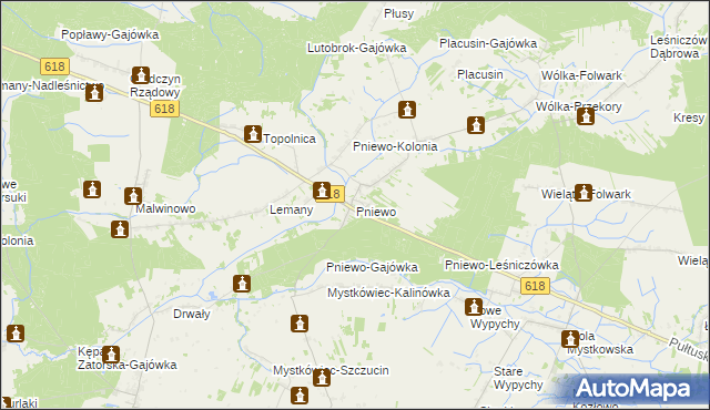 mapa Pniewo gmina Zatory, Pniewo gmina Zatory na mapie Targeo