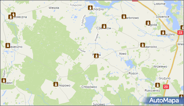 mapa Pniów gmina Myślibórz, Pniów gmina Myślibórz na mapie Targeo