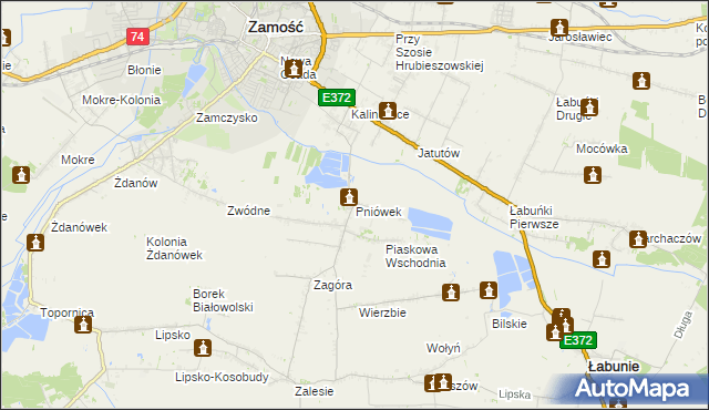 mapa Pniówek gmina Zamość, Pniówek gmina Zamość na mapie Targeo