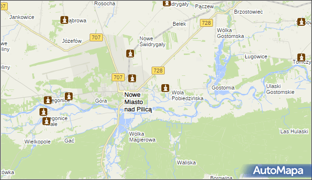 mapa Pobiedna gmina Nowe Miasto nad Pilicą, Pobiedna gmina Nowe Miasto nad Pilicą na mapie Targeo