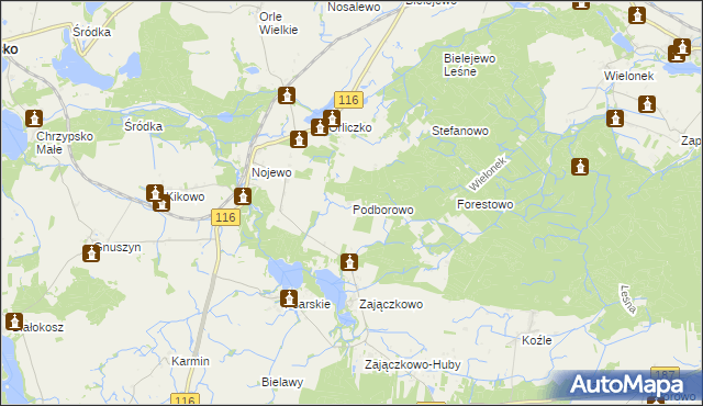 mapa Podborowo gmina Pniewy, Podborowo gmina Pniewy na mapie Targeo