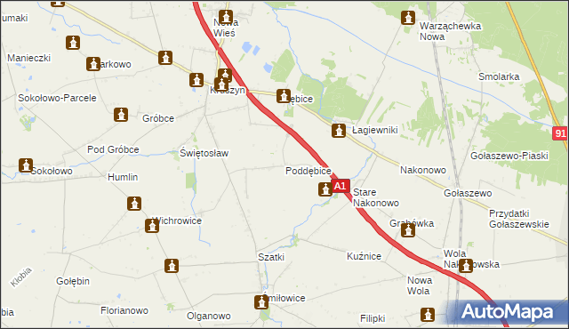 mapa Poddębice gmina Włocławek, Poddębice gmina Włocławek na mapie Targeo