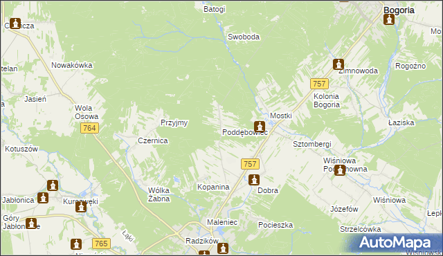 mapa Poddębowiec, Poddębowiec na mapie Targeo