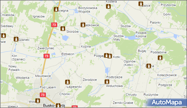 mapa Podgaje gmina Busko-Zdrój, Podgaje gmina Busko-Zdrój na mapie Targeo