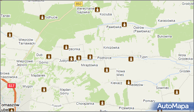 mapa Podhorce gmina Tomaszów Lubelski, Podhorce gmina Tomaszów Lubelski na mapie Targeo