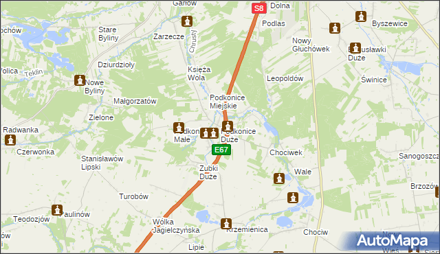 mapa Podkonice Duże, Podkonice Duże na mapie Targeo