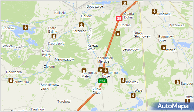 mapa Podkonice Miejskie, Podkonice Miejskie na mapie Targeo