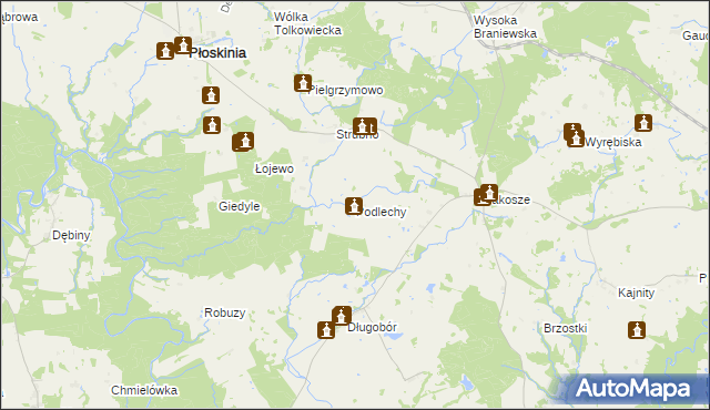 mapa Podlechy gmina Płoskinia, Podlechy gmina Płoskinia na mapie Targeo