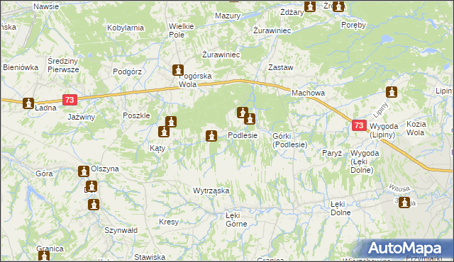 mapa Podlesie gmina Pilzno, Podlesie gmina Pilzno na mapie Targeo