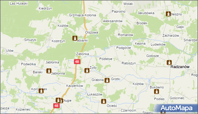 mapa Podlesie gmina Radzanów, Podlesie gmina Radzanów na mapie Targeo