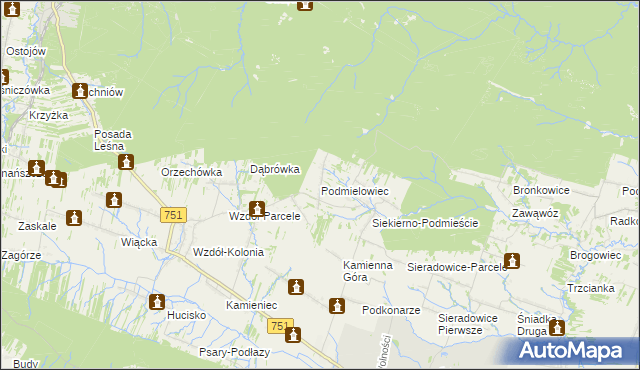 mapa Podmielowiec, Podmielowiec na mapie Targeo