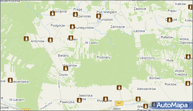 mapa Podolany gmina Ciepielów, Podolany gmina Ciepielów na mapie Targeo