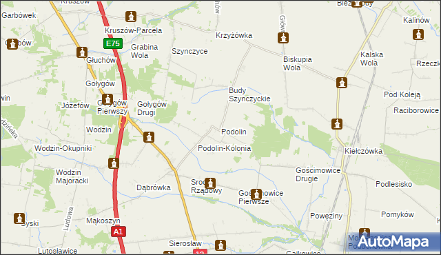 mapa Podolin gmina Moszczenica, Podolin gmina Moszczenica na mapie Targeo
