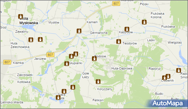 mapa Podosie gmina Krzywda, Podosie gmina Krzywda na mapie Targeo