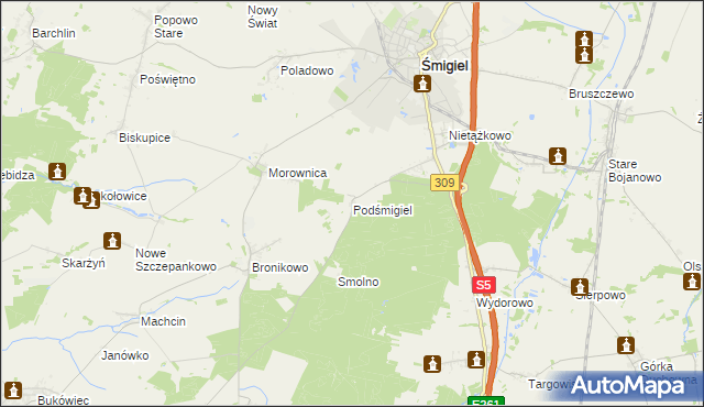 mapa Podśmigiel, Podśmigiel na mapie Targeo