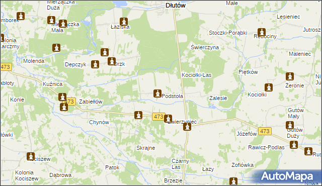 mapa Podstoła gmina Drużbice, Podstoła gmina Drużbice na mapie Targeo