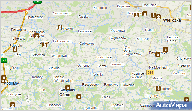 mapa Podstolice gmina Wieliczka, Podstolice gmina Wieliczka na mapie Targeo