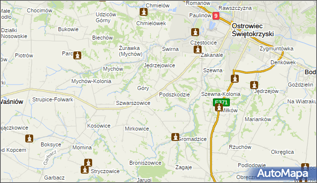 mapa Podszkodzie, Podszkodzie na mapie Targeo