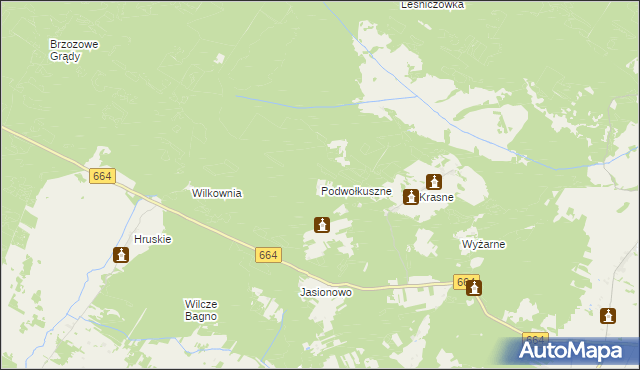 mapa Podwołkuszne, Podwołkuszne na mapie Targeo