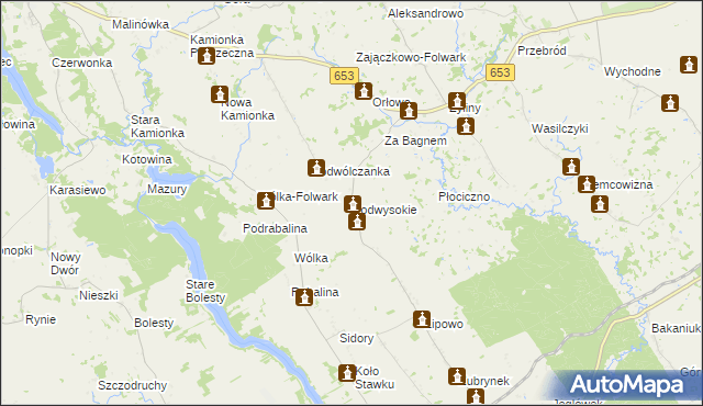 mapa Podwysokie gmina Raczki, Podwysokie gmina Raczki na mapie Targeo