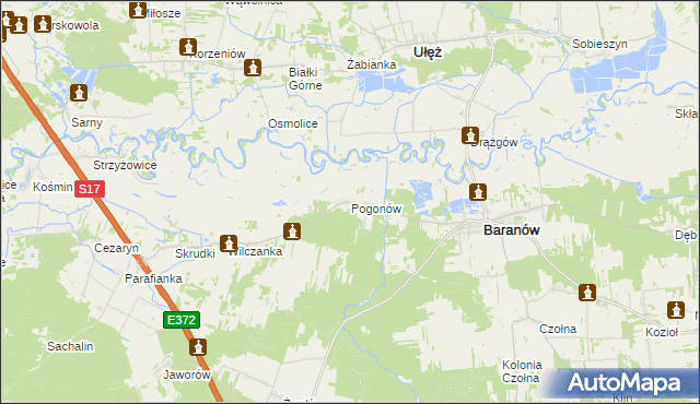 mapa Pogonów gmina Baranów, Pogonów gmina Baranów na mapie Targeo