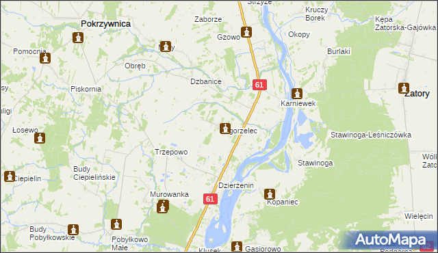 mapa Pogorzelec gmina Pokrzywnica, Pogorzelec gmina Pokrzywnica na mapie Targeo