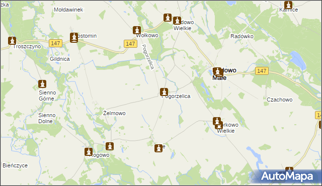 mapa Pogorzelica gmina Radowo Małe, Pogorzelica gmina Radowo Małe na mapie Targeo