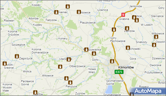 mapa Pokrzywianka gmina Klimontów, Pokrzywianka gmina Klimontów na mapie Targeo