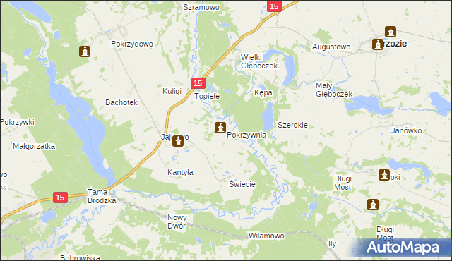 mapa Pokrzywnia gmina Brzozie, Pokrzywnia gmina Brzozie na mapie Targeo