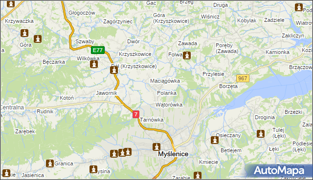 mapa Polanka gmina Myślenice, Polanka gmina Myślenice na mapie Targeo