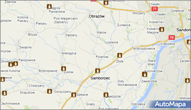 mapa Polanów gmina Samborzec, Polanów gmina Samborzec na mapie Targeo