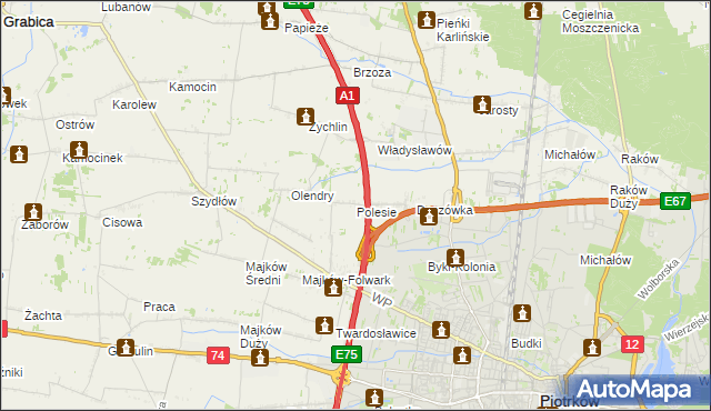 mapa Polesie gmina Grabica, Polesie gmina Grabica na mapie Targeo